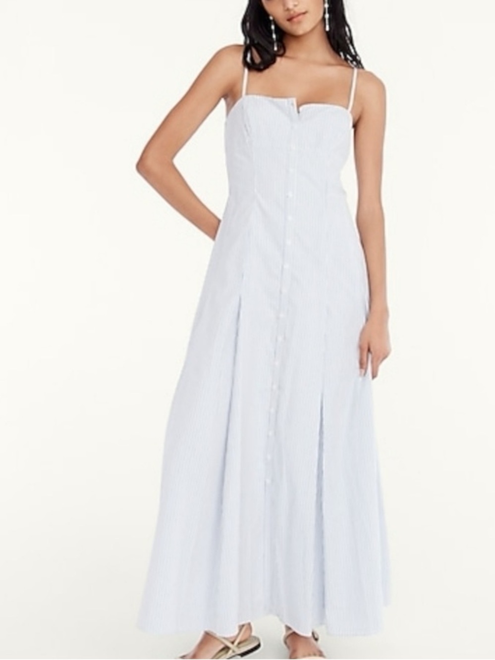 J.Crew Button-down cotton poplin midi dress in stripe Luxury Coastal Resort - Picture 1 of 12
